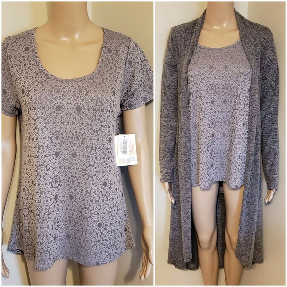 NWT 3PC SET LuLaRoe S Top, CP S Duster, CP Tween - OS 4 Lace Pink Roses Leggings - Picture 9 of 15